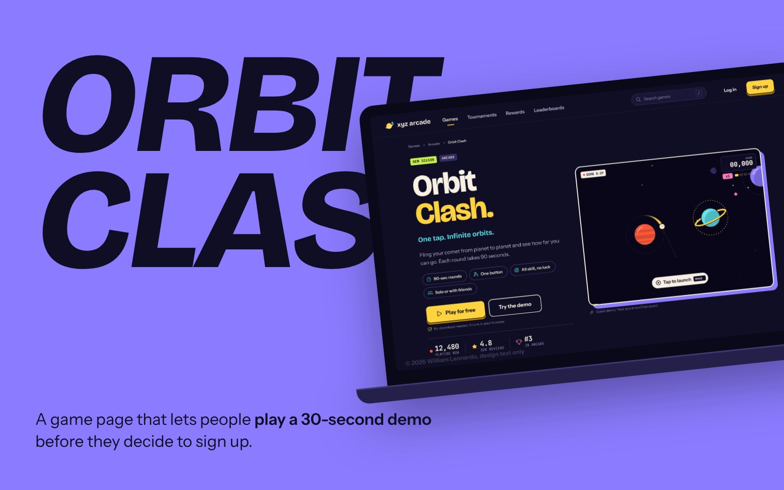 Orbit Clash game page in a browser window