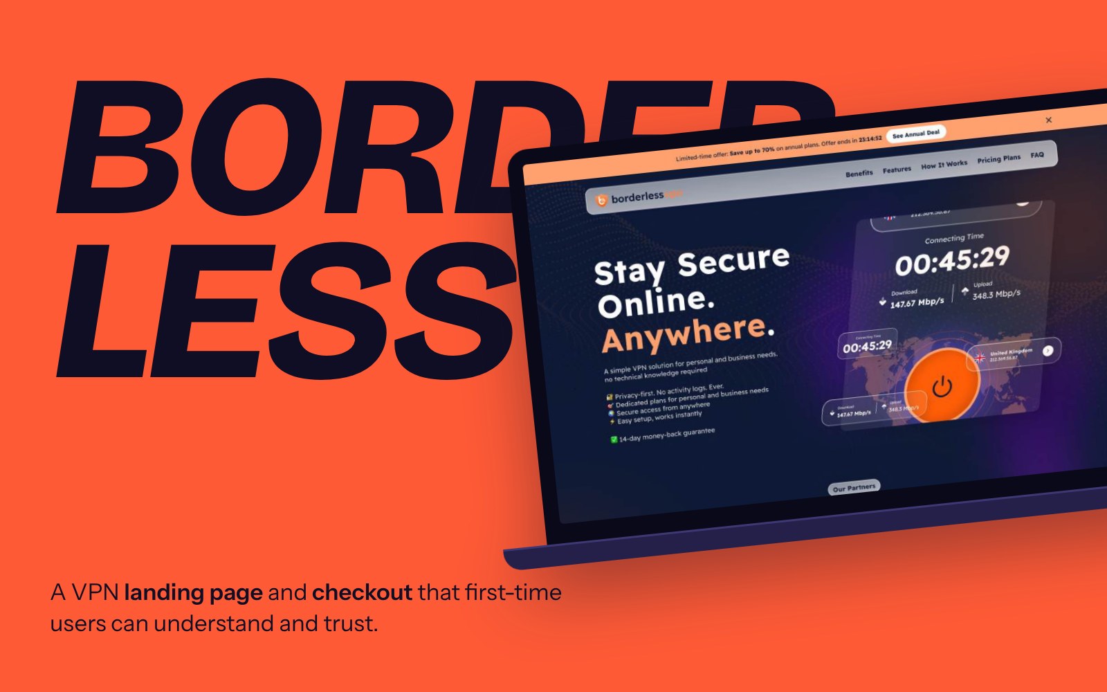 BorderlessVPN landing page in a browser window