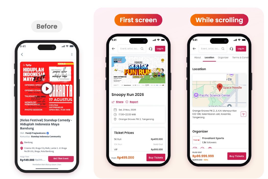 Event Details before and after, first screen and while scrolling