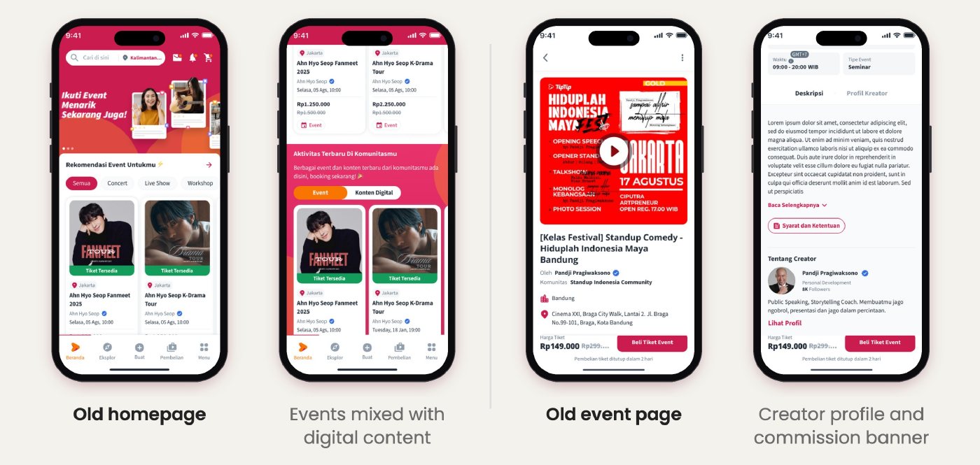 Old TipTip homepage and event page